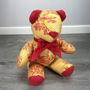 Vintage PIERRE DEUX French Country 11" Teddy Bear Maroon Red and Golden Yellow